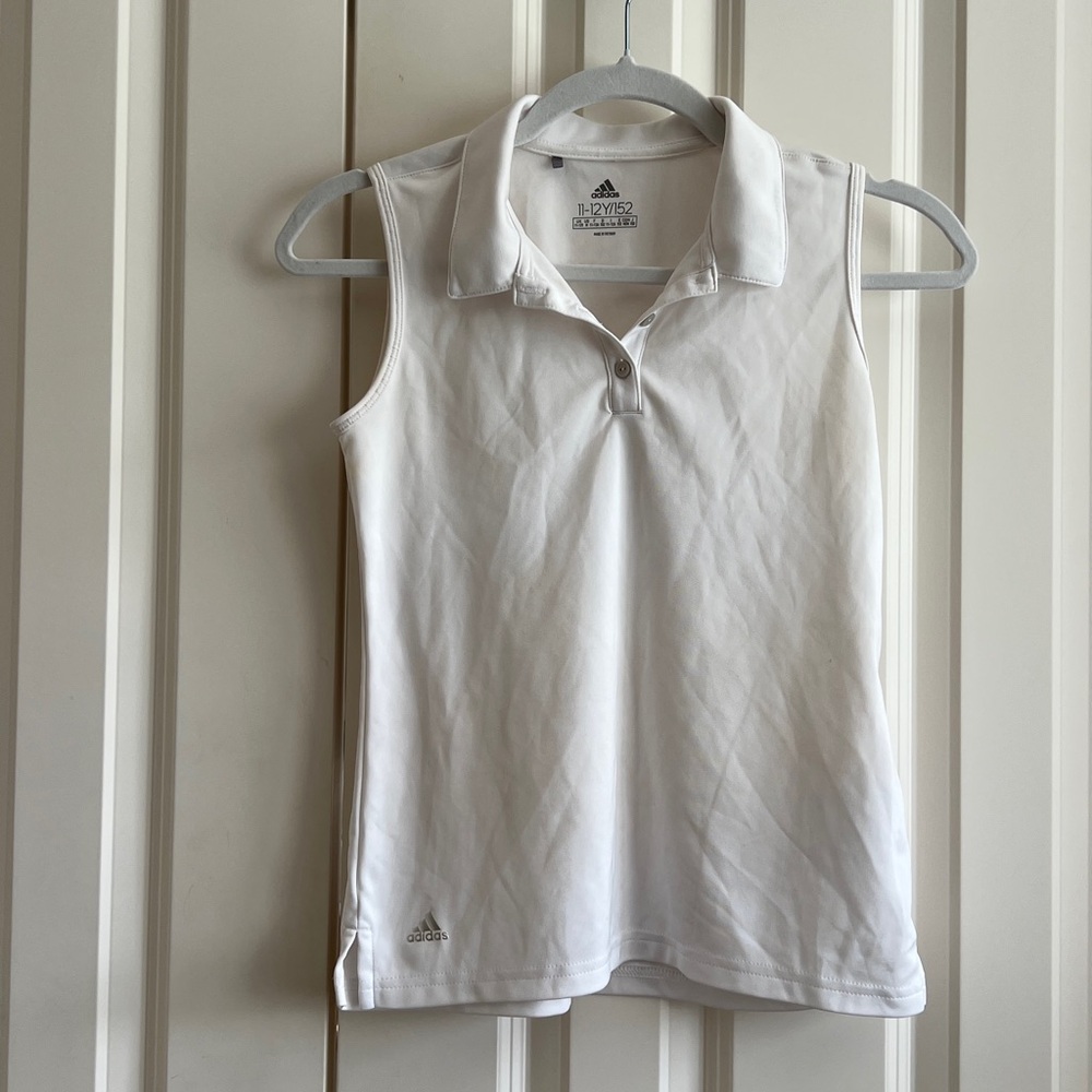 ❤️ 3 for $15.  Adidas White Sleeveless Collared Top